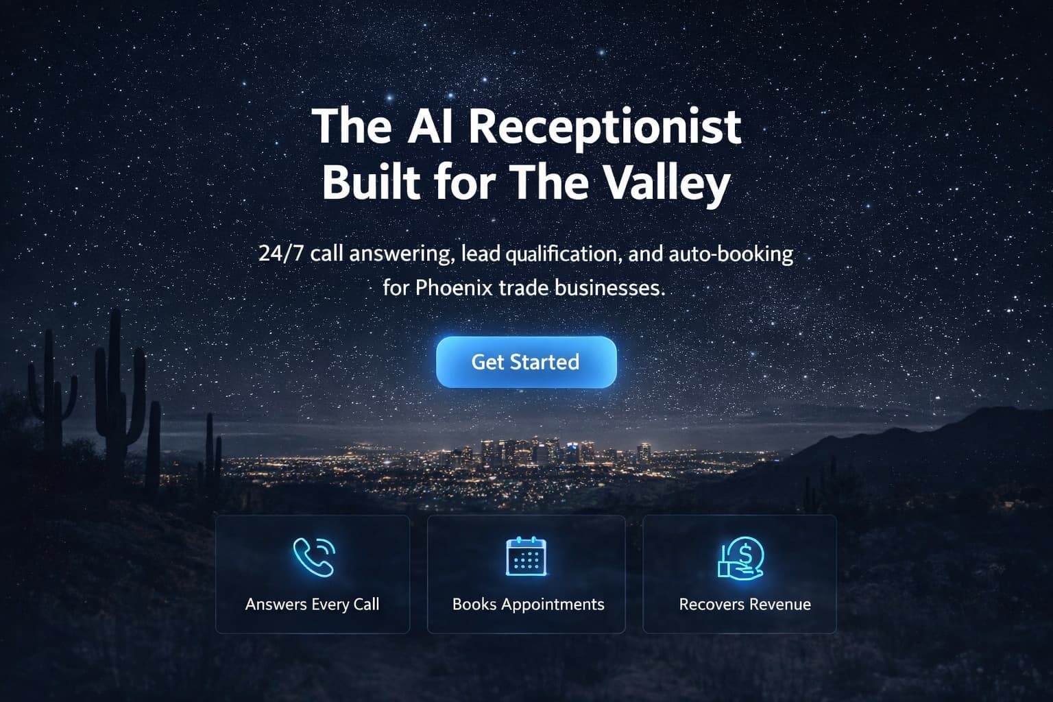 Homepage hero concept 3 — cinematic Arizona night sky centered layout for Smart Valley Reception