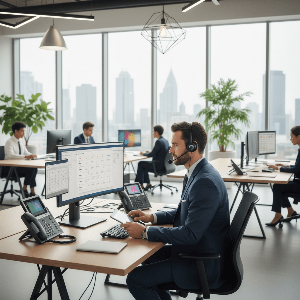 Professional receptionist answering phone calls