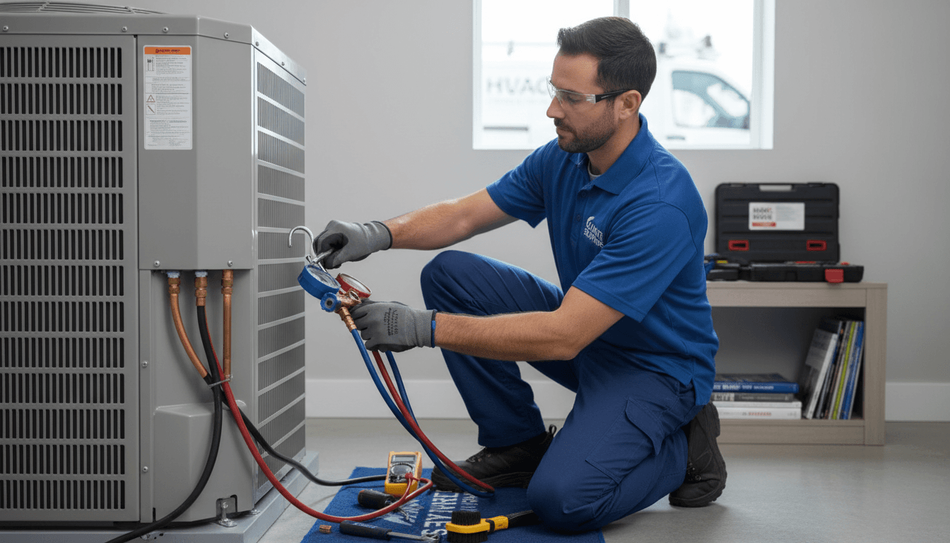 HVAC technician working on air conditioning system