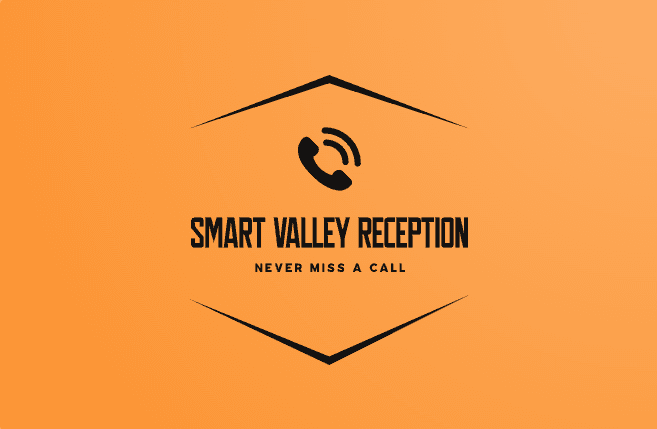 Smart Valley Reception logo with phone icon and slogan "Never miss a call" on orange.